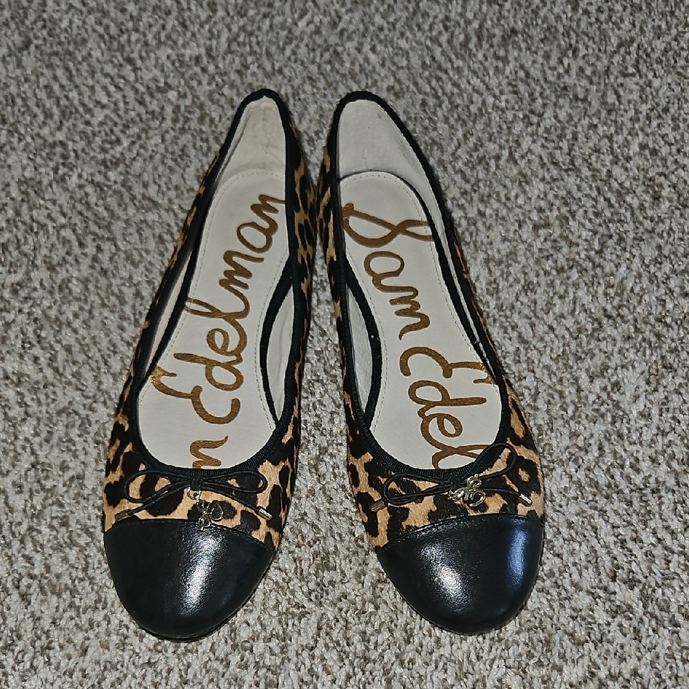 Sam Edelman Leopard Ballet Flats with Black Cap Toe